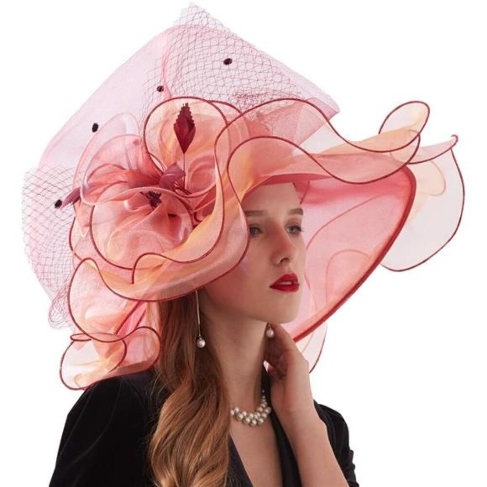 Women Organza Hat, Fascinator Hat Red
